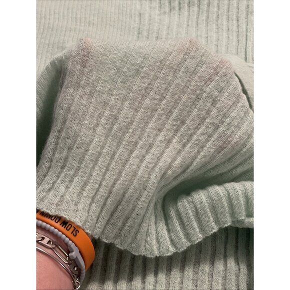 HELMUT LANG Sweater Women Sz S‎ Belted Ribbed Crew Alpaca Blend Mint Green MONEY - Picture 13 of 13